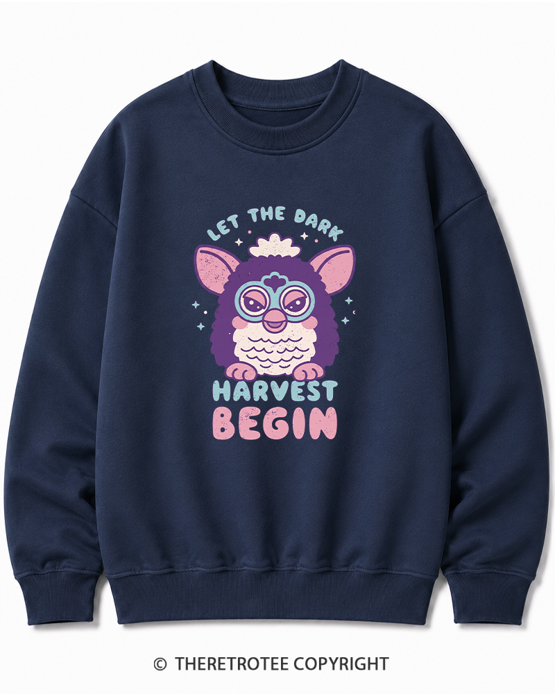 TheRetroTee Let The Dark Harvest Begin 1990s Halloween Cotton Sweatshirt