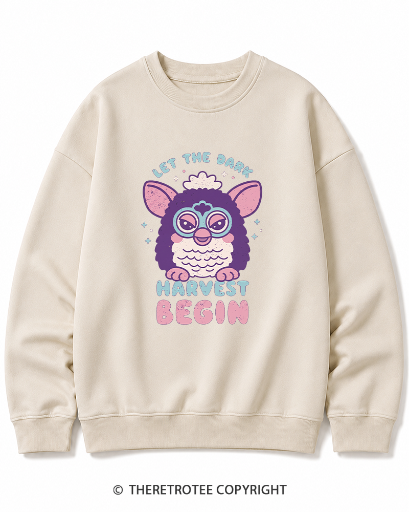TheRetroTee Let The Dark Harvest Begin 1990s Halloween Cotton Sweatshirt