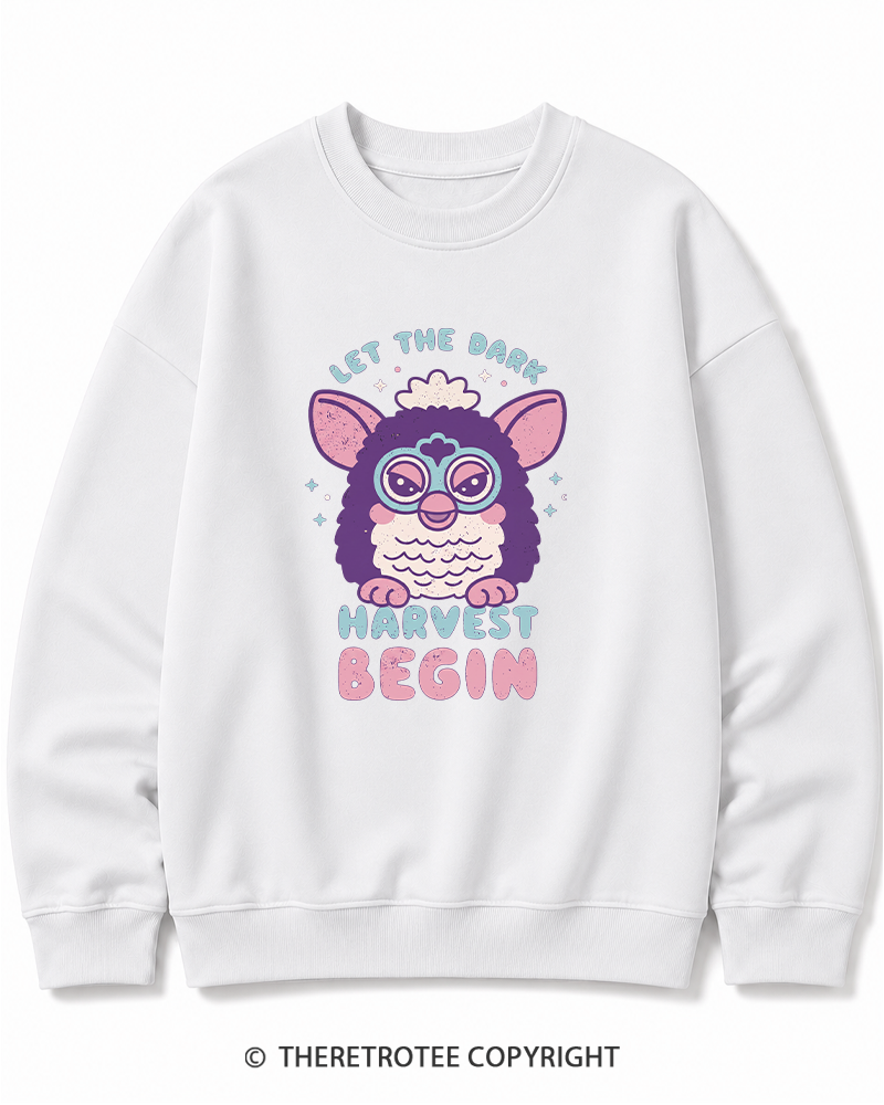 TheRetroTee Let The Dark Harvest Begin 1990s Halloween Cotton Sweatshirt
