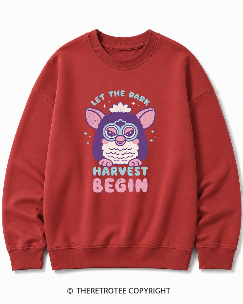 TheRetroTee Let The Dark Harvest Begin 1990s Halloween Cotton Sweatshirt