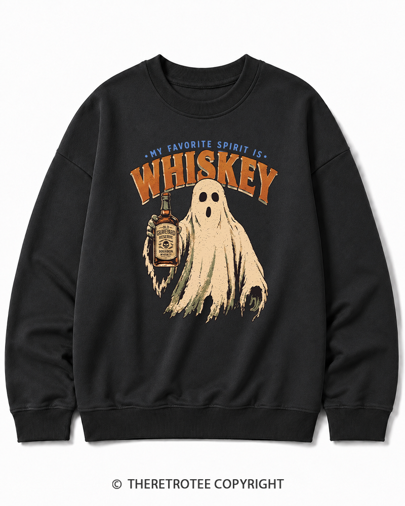 TheRetroTee My Favorite Spirit is Whiskey 1970s Halloween Halloween Cotton Sweatshirt