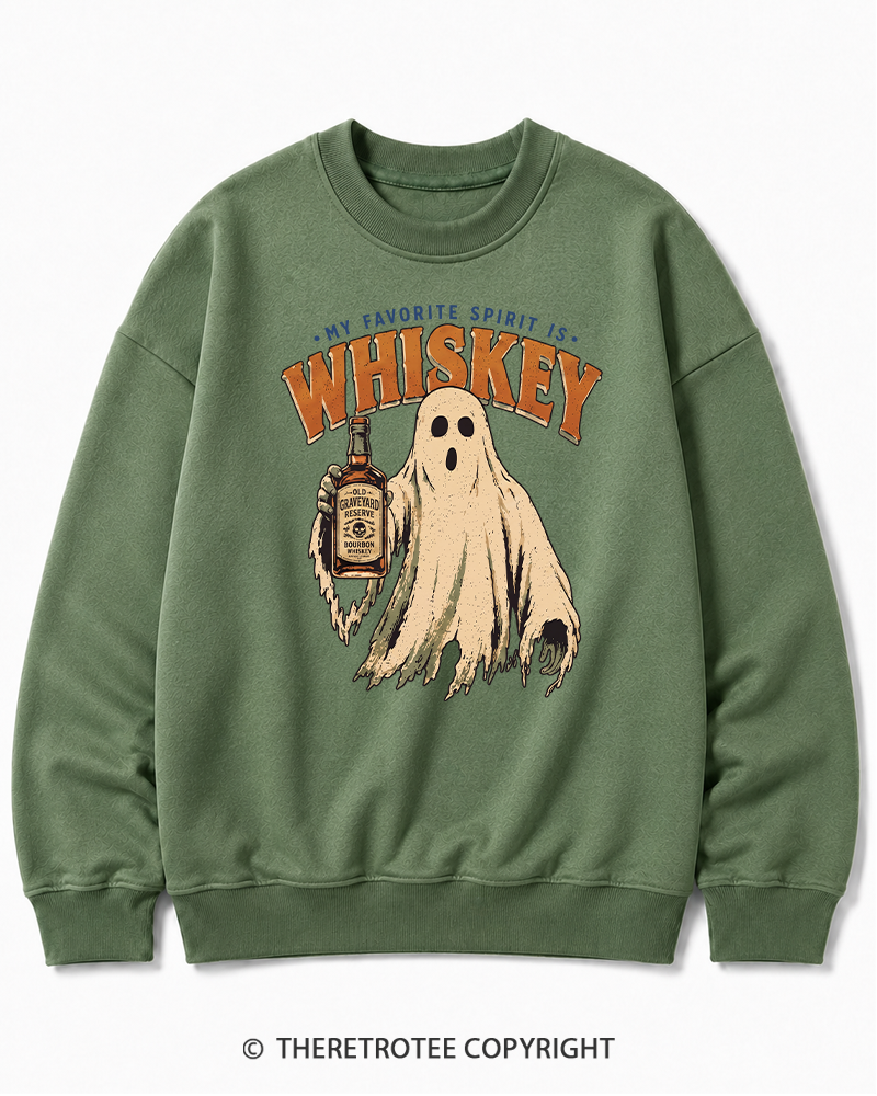 TheRetroTee My Favorite Spirit is Whiskey 1970s Halloween Halloween Cotton Sweatshirt