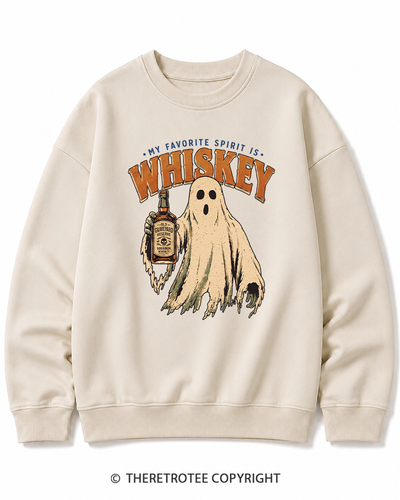 TheRetroTee My Favorite Spirit is Whiskey 1970s Halloween Halloween Cotton Sweatshirt