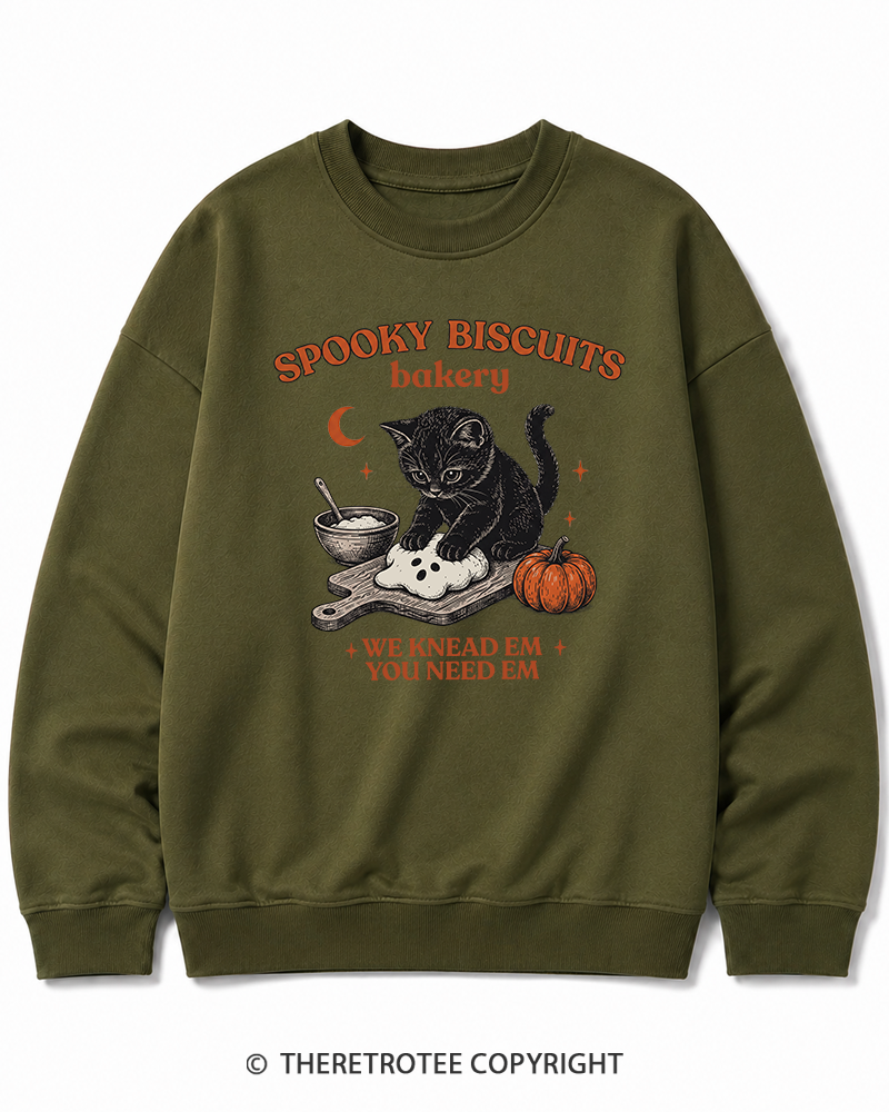 TheRetroTee Spooky Biscuits Bakery 1970s Halloween Halloween Cotton Sweatshirt