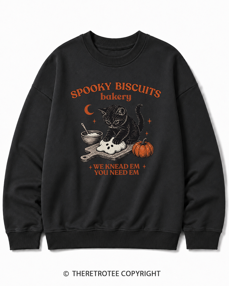 TheRetroTee Spooky Biscuits Bakery 1970s Halloween Halloween Cotton Sweatshirt