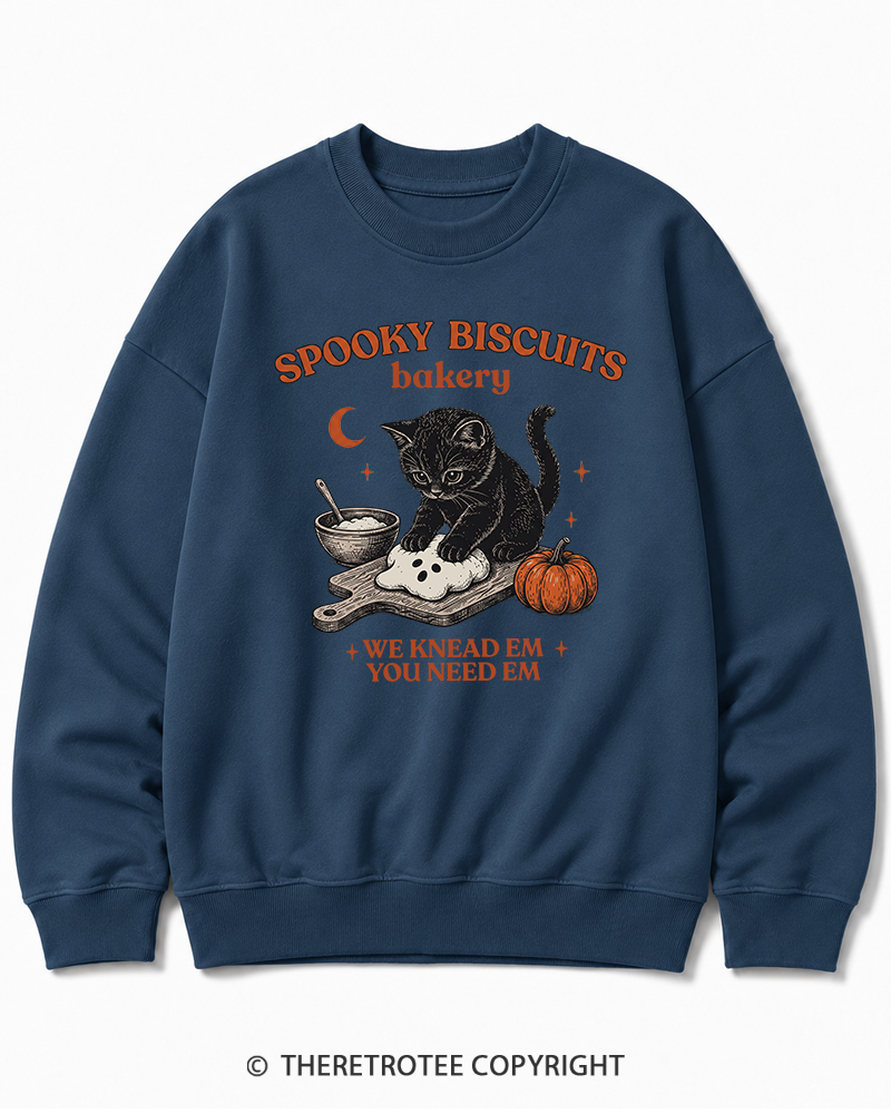 TheRetroTee Spooky Biscuits Bakery 1970s Halloween Halloween Cotton Sweatshirt