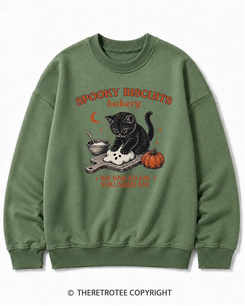TheRetroTee Spooky Biscuits Bakery 1970s Halloween Halloween Cotton Sweatshirt