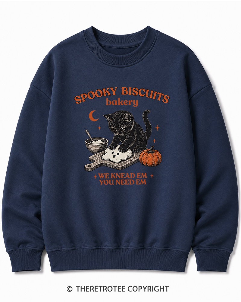 TheRetroTee Spooky Biscuits Bakery 1970s Halloween Halloween Cotton Sweatshirt