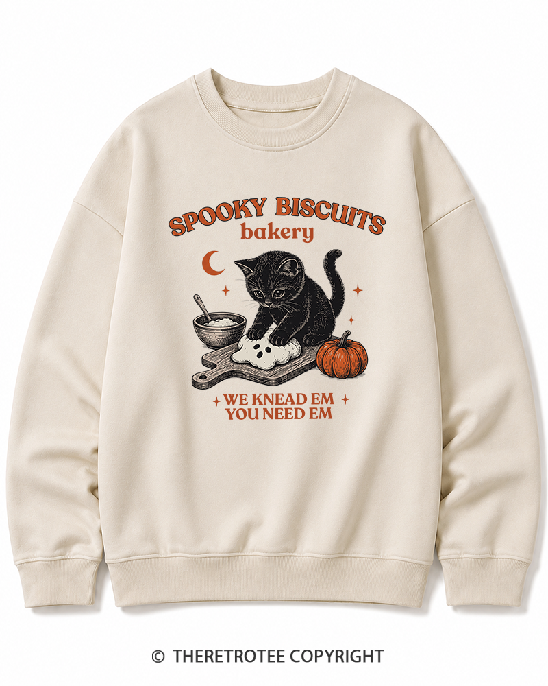 TheRetroTee Spooky Biscuits Bakery 1970s Halloween Halloween Cotton Sweatshirt