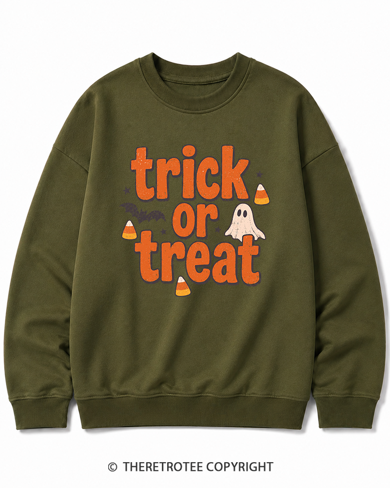 TheRetroTee Trick Or Treat 1940s Halloween Cotton Sweatshirt