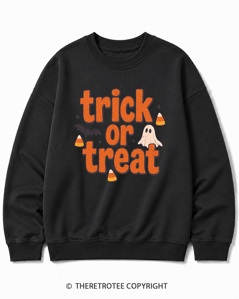 TheRetroTee Trick Or Treat 1940s Halloween Cotton Sweatshirt