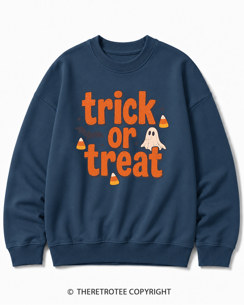 TheRetroTee Trick Or Treat 1940s Halloween Cotton Sweatshirt