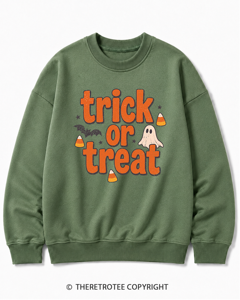 TheRetroTee Trick Or Treat 1940s Halloween Cotton Sweatshirt