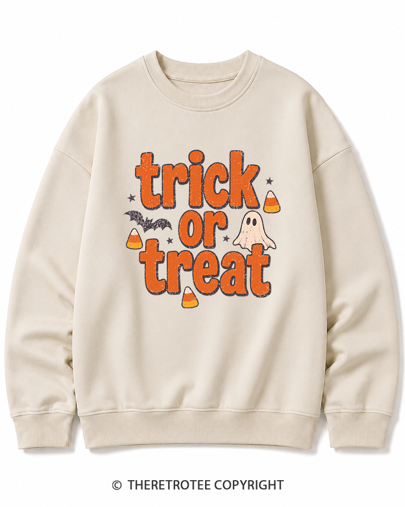 TheRetroTee Trick Or Treat 1940s Halloween Cotton Sweatshirt
