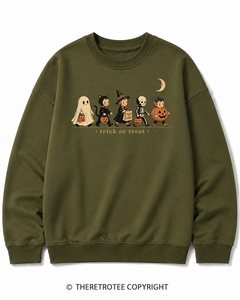 TheRetroTee Trick Or Treat 1950s Halloween Cotton Sweatshirt