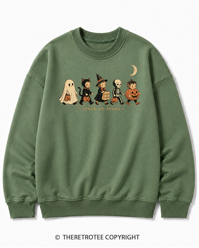 TheRetroTee Trick Or Treat 1950s Halloween Cotton Sweatshirt