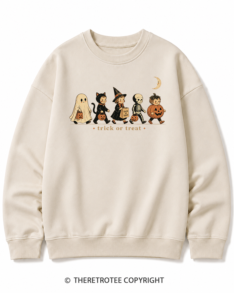 TheRetroTee Trick Or Treat 1950s Halloween Cotton Sweatshirt