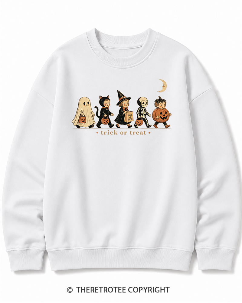 TheRetroTee Trick Or Treat 1950s Halloween Cotton Sweatshirt