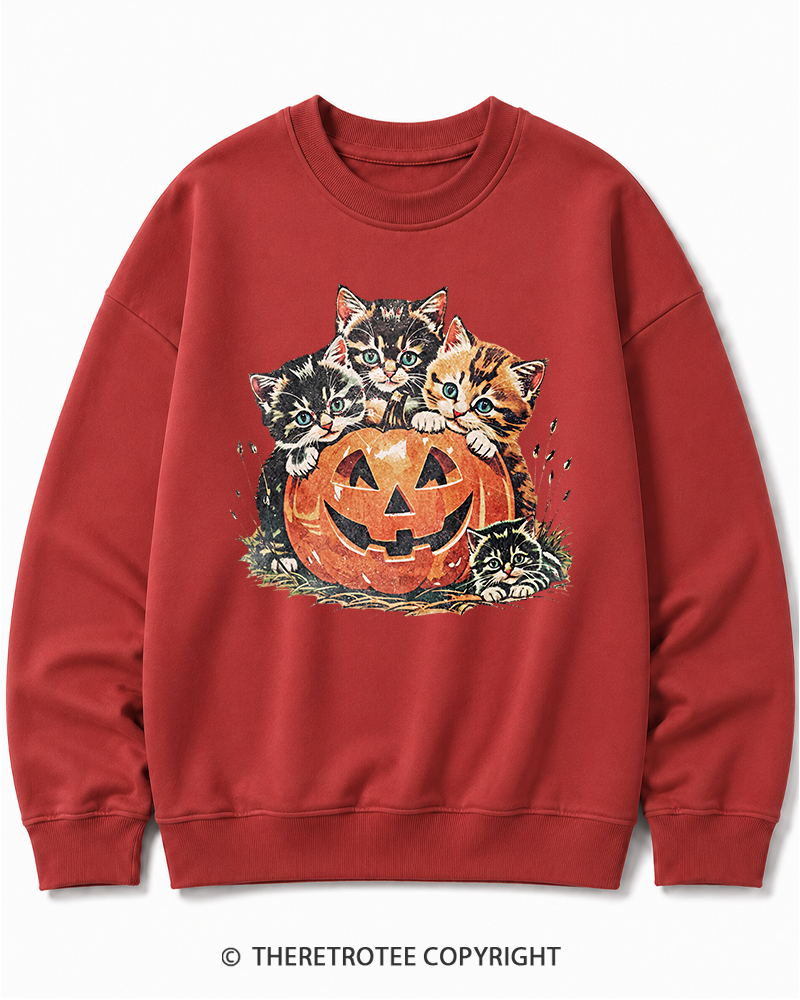 TheRetroTee Vintage Cat Halloween 1990s Halloween Cotton Sweatshirt