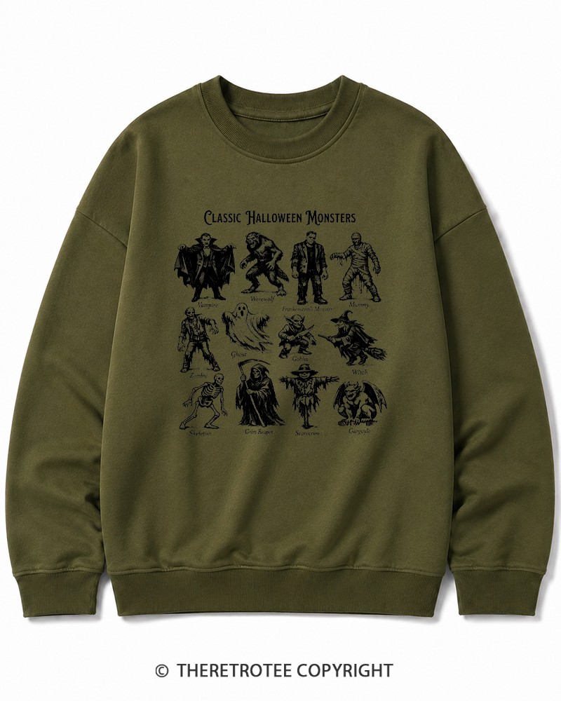 TheRetroTee Vintage Halloween Monsters Halloween Cotton Sweatshirt