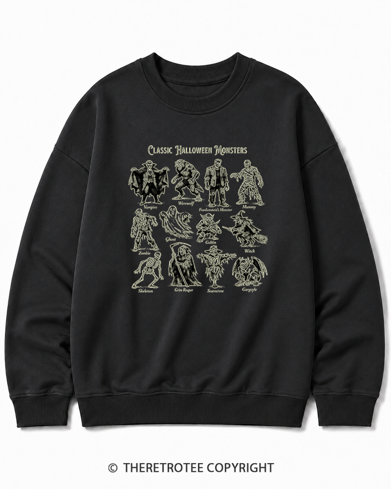 TheRetroTee Vintage Halloween Monsters Halloween Cotton Sweatshirt