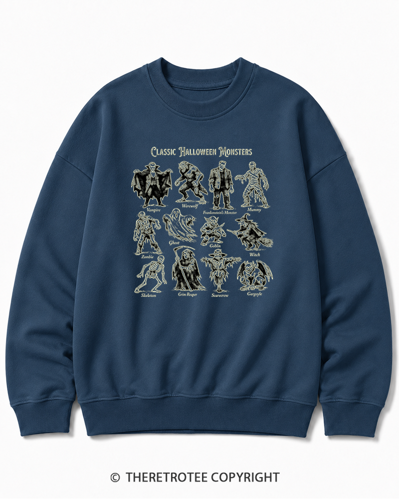 TheRetroTee Vintage Halloween Monsters Halloween Cotton Sweatshirt