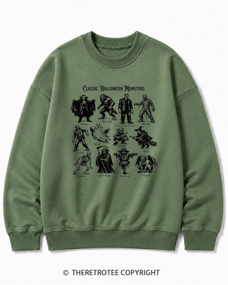 TheRetroTee Vintage Halloween Monsters Halloween Cotton Sweatshirt