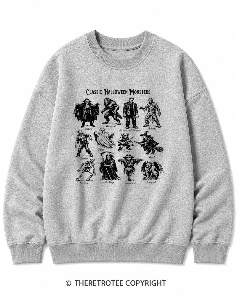 TheRetroTee Vintage Halloween Monsters Halloween Cotton Sweatshirt