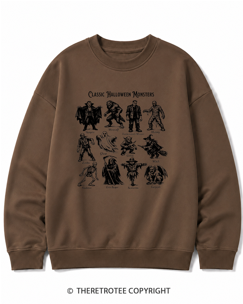 TheRetroTee Vintage Halloween Monsters Halloween Cotton Sweatshirt