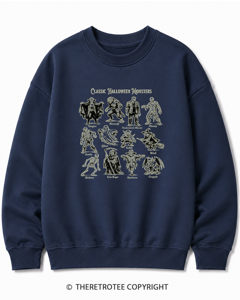 TheRetroTee Vintage Halloween Monsters Halloween Cotton Sweatshirt