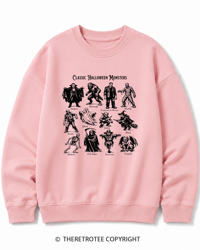 TheRetroTee Vintage Halloween Monsters Halloween Cotton Sweatshirt