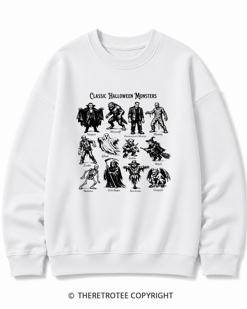 TheRetroTee Vintage Halloween Monsters Halloween Cotton Sweatshirt