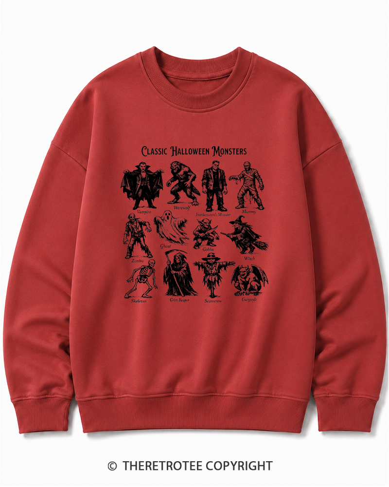 TheRetroTee Vintage Halloween Monsters Halloween Cotton Sweatshirt