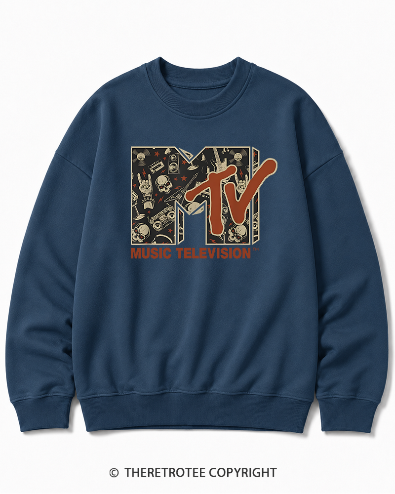 TheRetroTee Vintage Rock n Roll Skull Guitar Heavy Metal 1980s Halloween Cotton Sweatshirt