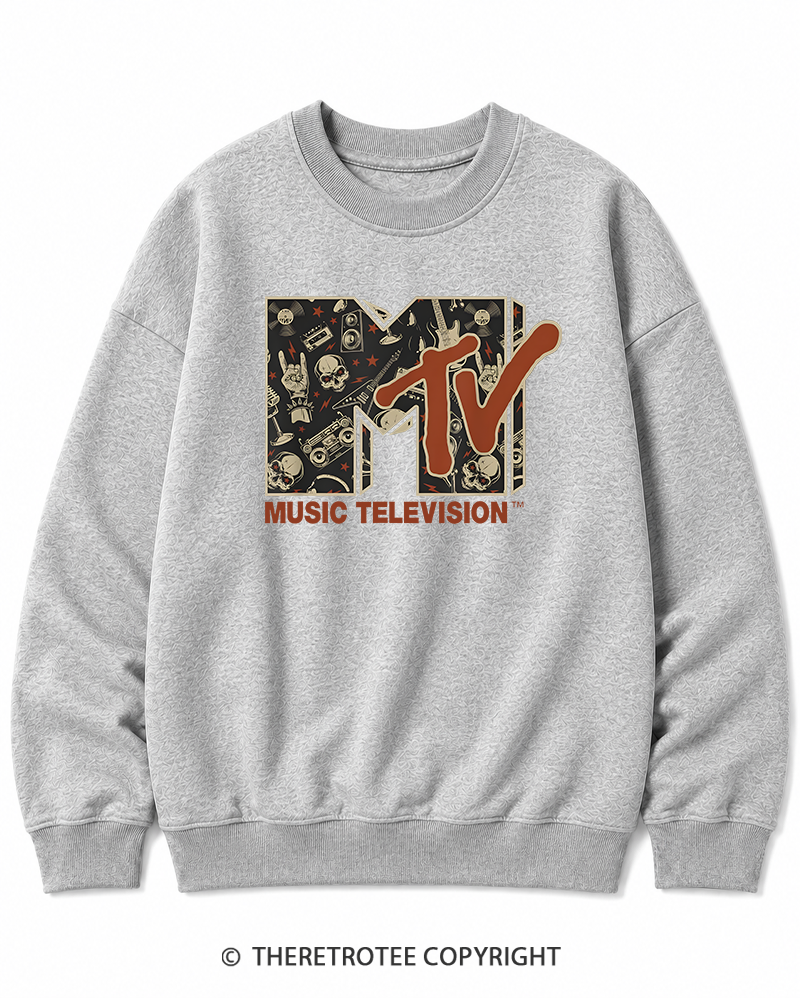 TheRetroTee Vintage Rock n Roll Skull Guitar Heavy Metal 1980s Halloween Cotton Sweatshirt