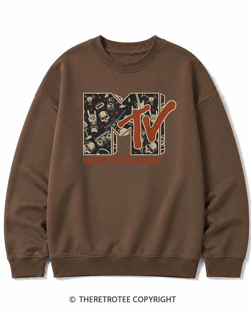 TheRetroTee Vintage Rock n Roll Skull Guitar Heavy Metal 1980s Halloween Cotton Sweatshirt