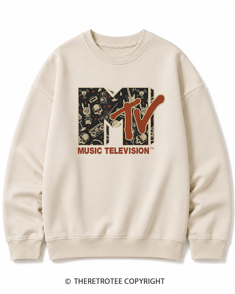 TheRetroTee Vintage Rock n Roll Skull Guitar Heavy Metal 1980s Halloween Cotton Sweatshirt