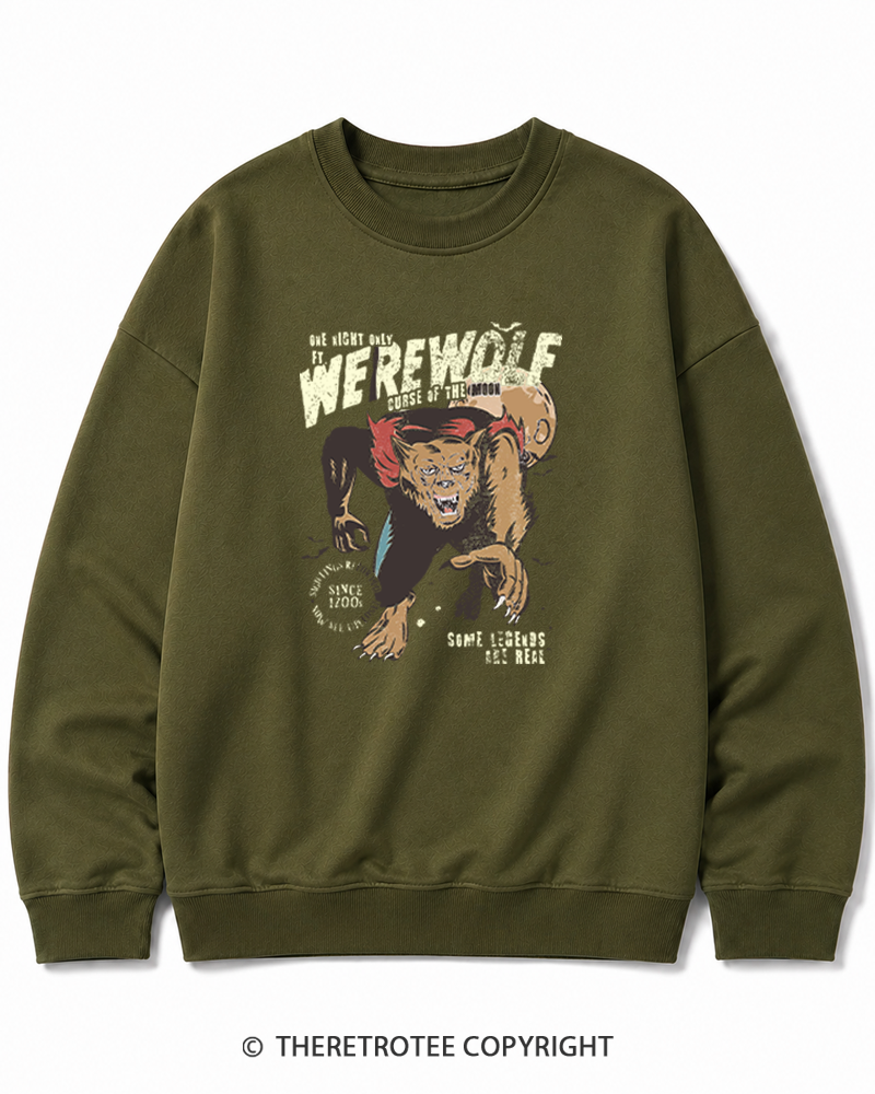 TheRetroTee Werewolf 1970s Halloween Halloween Cotton Sweatshirt