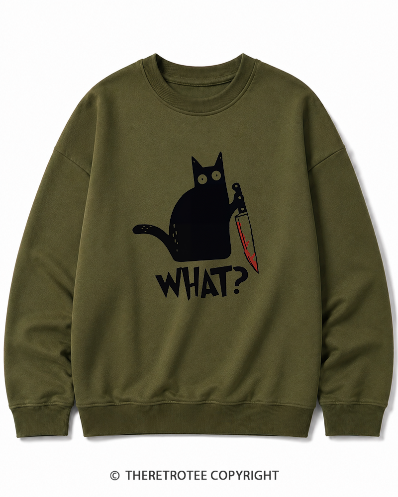 TheRetroTee What Black Cat With Knife Scary Halloween Halloween Cotton Sweatshirt
