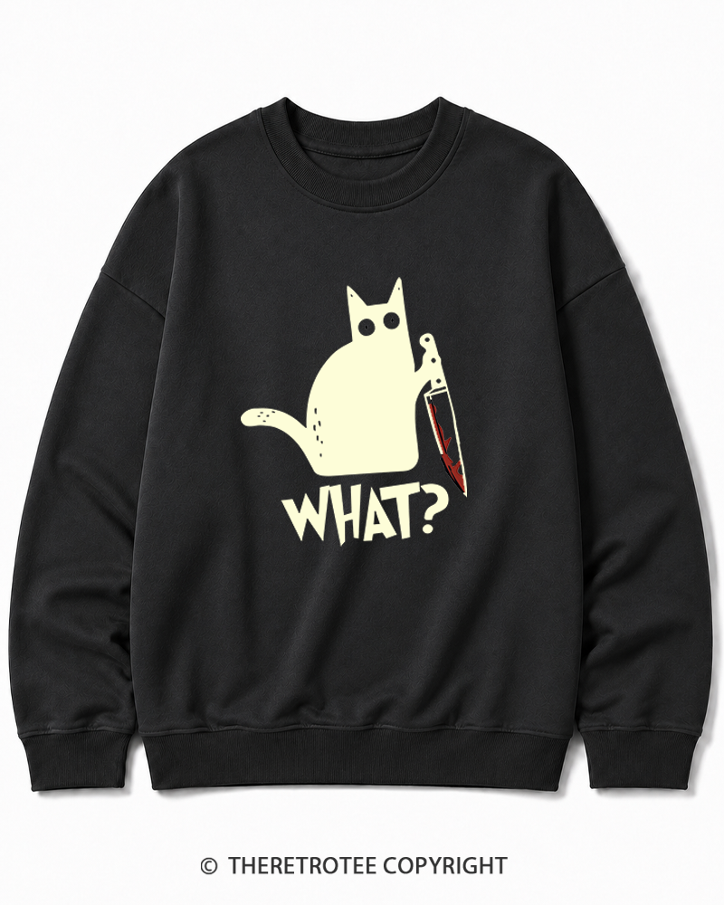 TheRetroTee What Black Cat With Knife Scary Halloween Halloween Cotton Sweatshirt
