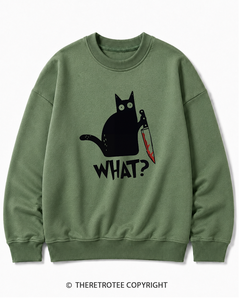 TheRetroTee What Black Cat With Knife Scary Halloween Halloween Cotton Sweatshirt