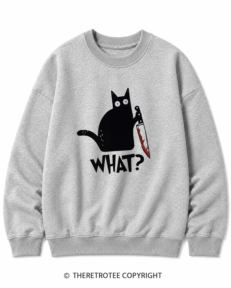 TheRetroTee What Black Cat With Knife Scary Halloween Halloween Cotton Sweatshirt