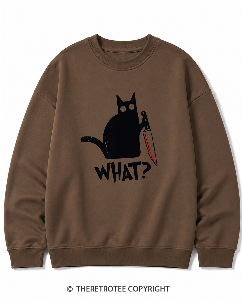 TheRetroTee What Black Cat With Knife Scary Halloween Halloween Cotton Sweatshirt