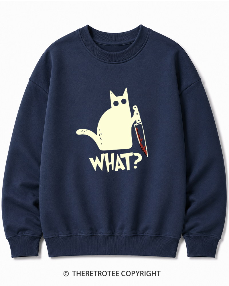 TheRetroTee What Black Cat With Knife Scary Halloween Halloween Cotton Sweatshirt