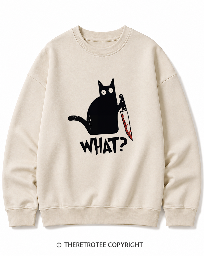 TheRetroTee What Black Cat With Knife Scary Halloween Halloween Cotton Sweatshirt