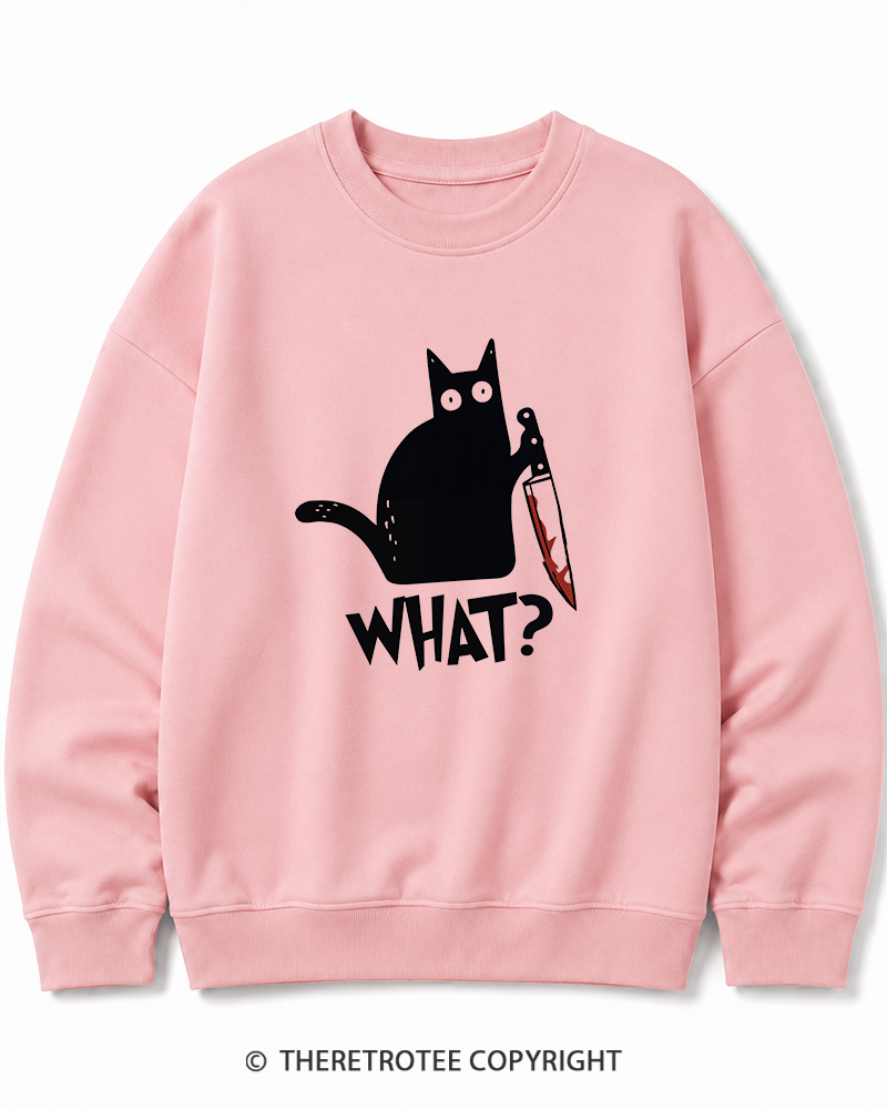 TheRetroTee What Black Cat With Knife Scary Halloween Halloween Cotton Sweatshirt