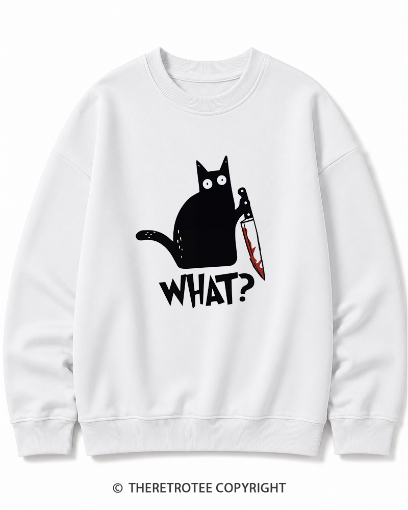 TheRetroTee What Black Cat With Knife Scary Halloween Halloween Cotton Sweatshirt