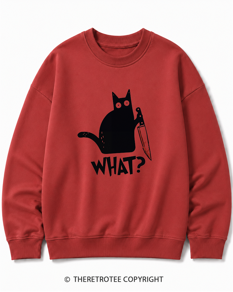TheRetroTee What Black Cat With Knife Scary Halloween Halloween Cotton Sweatshirt