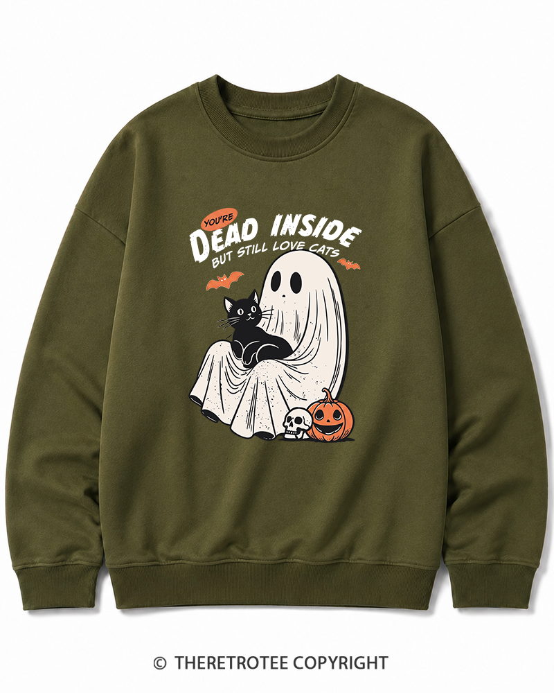 TheRetroTee You’re Dead Inside But Still Love Cats 1990s Halloween Cotton Sweatshirt