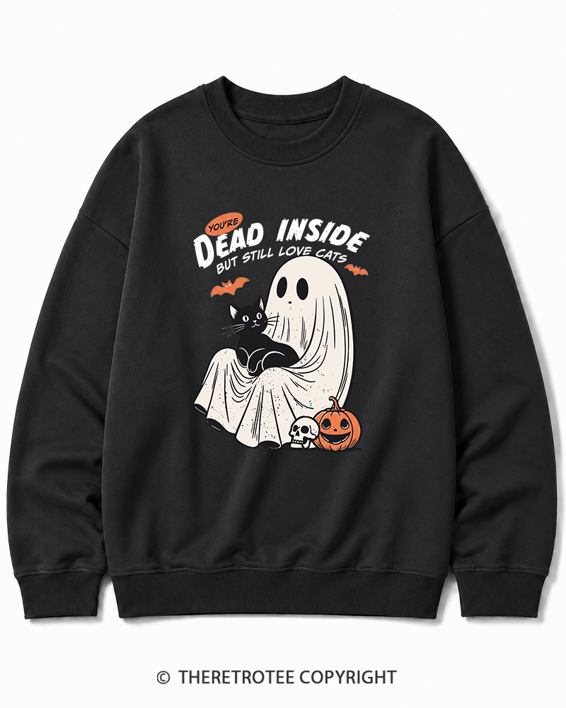 TheRetroTee You’re Dead Inside But Still Love Cats 1990s Halloween Cotton Sweatshirt